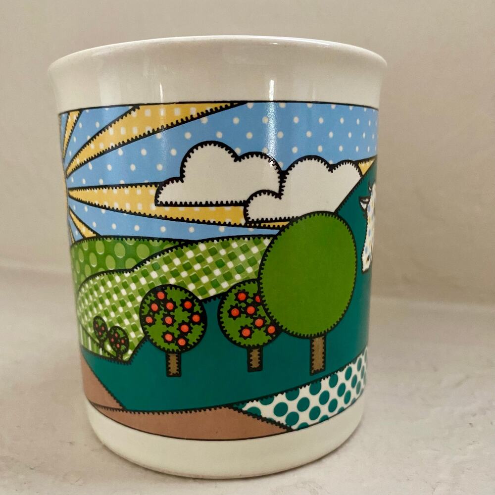 Vintage Mug Shanty Coffee Mug Cup Cottagecore Farm Cow Quilt Ceramic Patchwork - Picture 3 of 6
